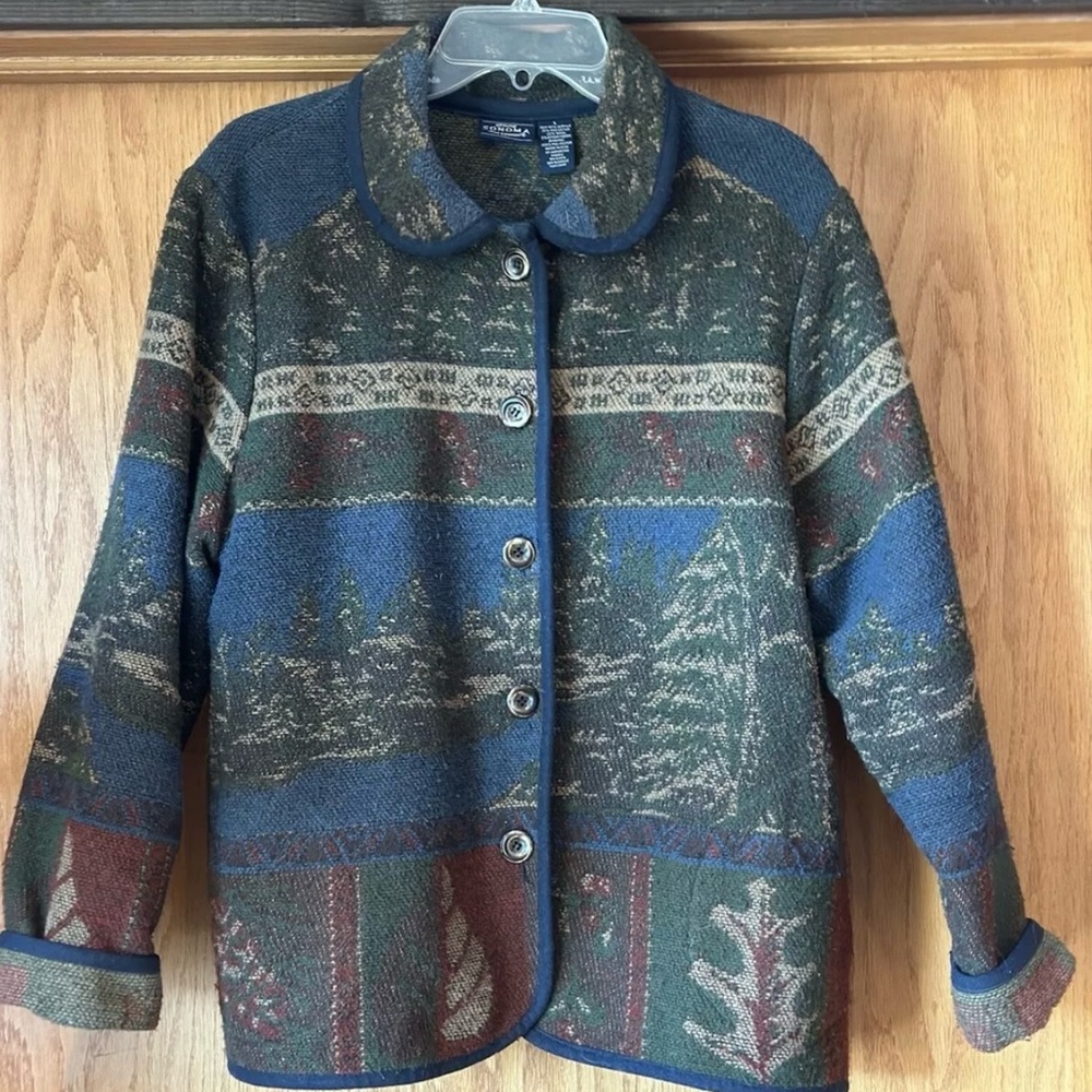 Sonoma Wool Blend Jacket Vintage Outdoor Nature Scenic Pattern Multicolor Sz L